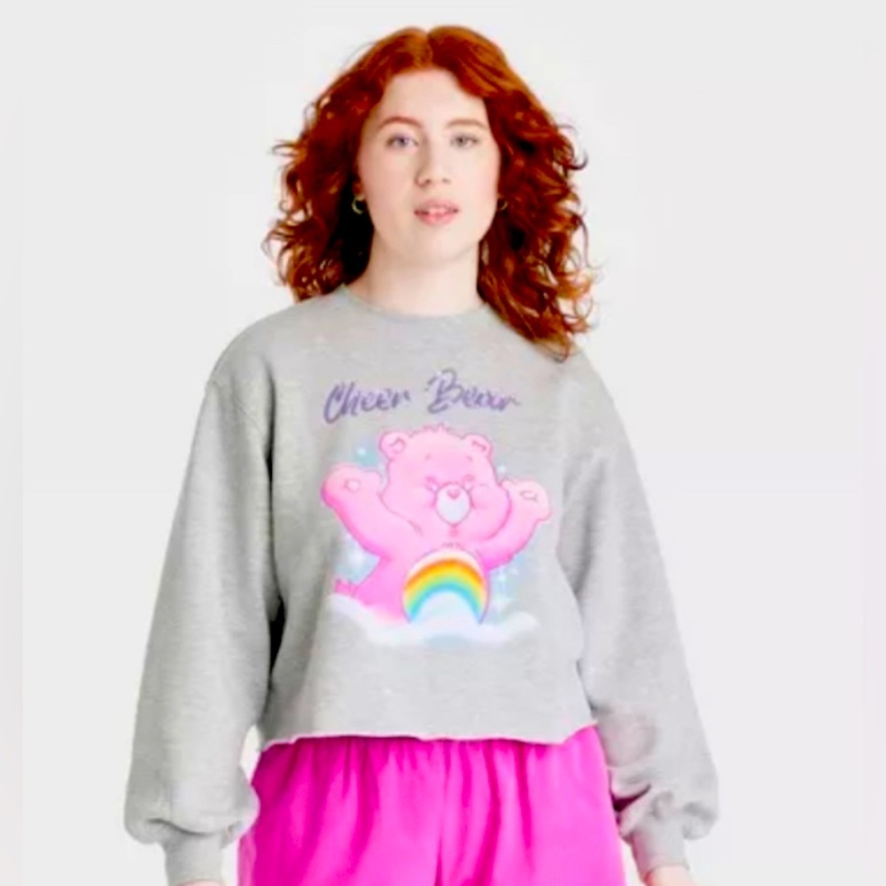 🎉Care bears Cheer Bear Cropped Graphic sweatshirt size XS…NWT